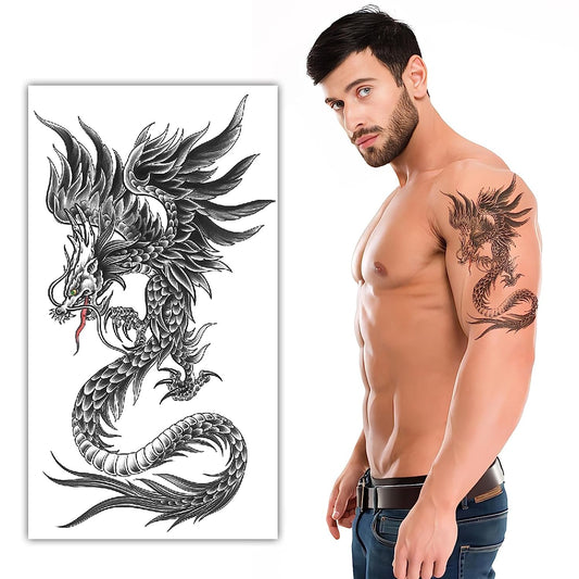 S.A.V.I Dragon Temporary Tattoo Sticker - Large Size 21x11cm | Realistic Temporary Body Art