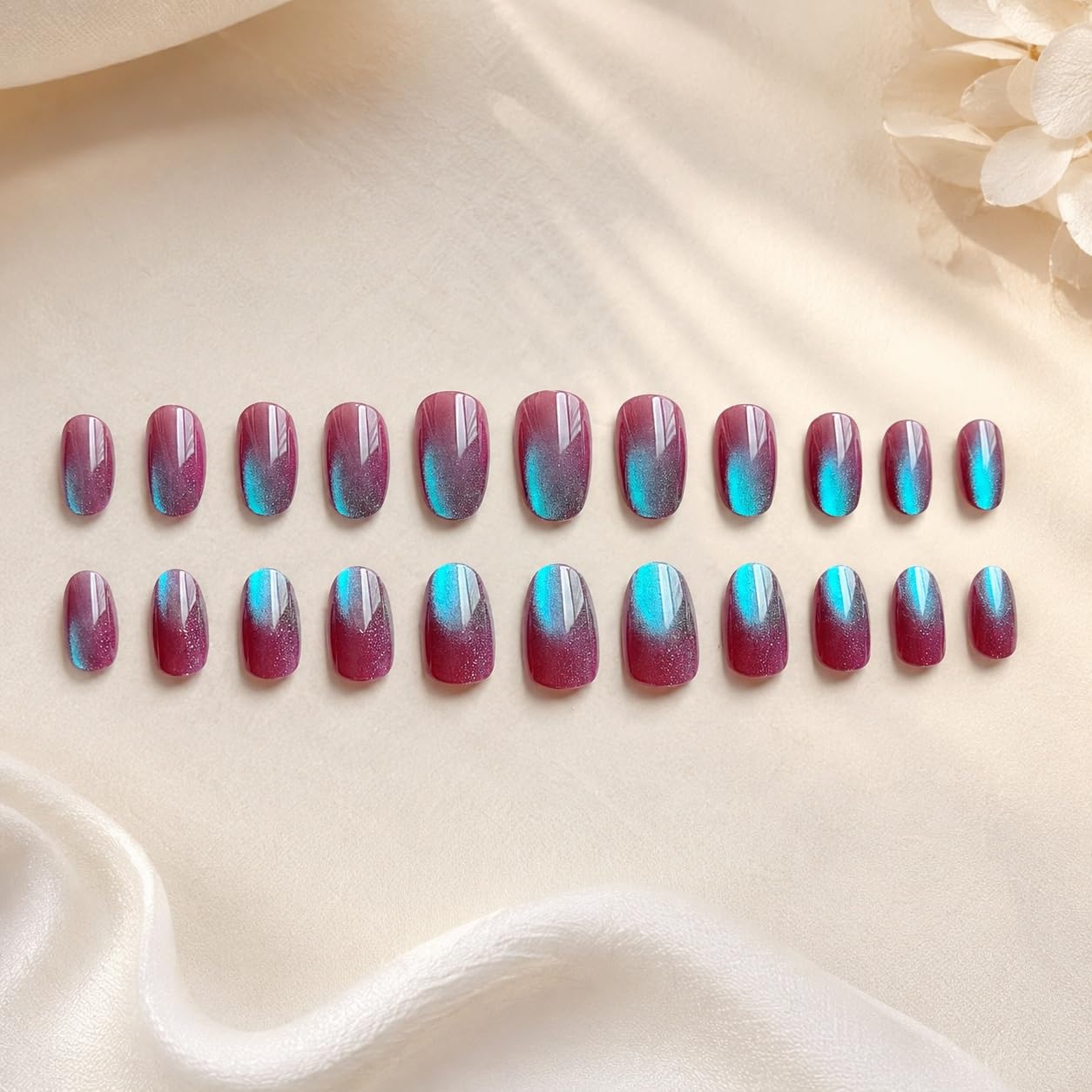 S.A.V.I Press on Nails Berry Blue Medium Round Tips 24 Pcs