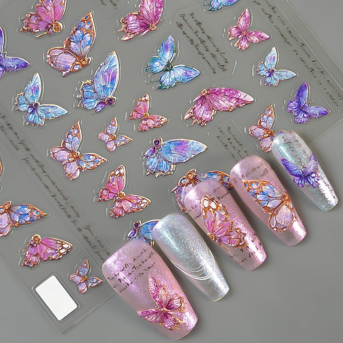 S.A.V.I 2 Sheets 3D Self-Adhesive Nail Art Stickers, Multicolor Butterfly & Rose Design, Resin Gel DIY Decals, Easy Peel-and-Stick, for Women & Girls