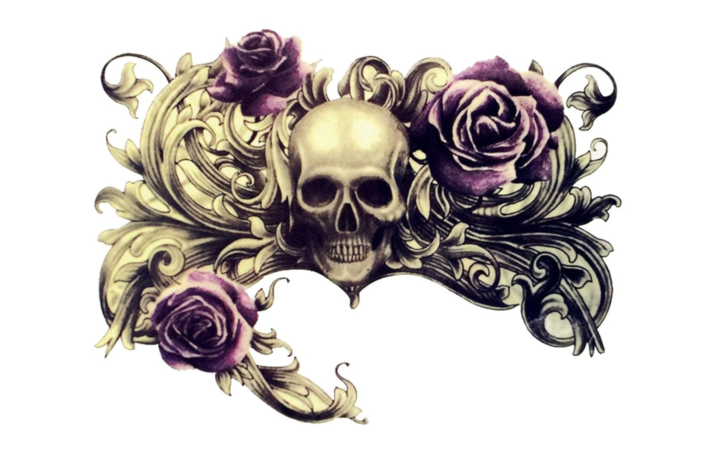 S.A.V.I Temporary Tattoo For Girls Men Women 3D Skull and Roses Sticker Size 19x12cm - 1pc, Black, 4 g