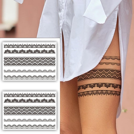 S.A.V.I 2 Sheets - Black Temporary Tattoo Stickers, Floral  Geometric, 21x15 cm for Women  Girls