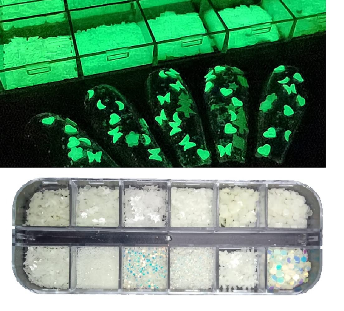 S.A.V.I 12 Styles Grids Luminous Nail Sequins DIY Glow in the Dark Manicure Design Nail Art