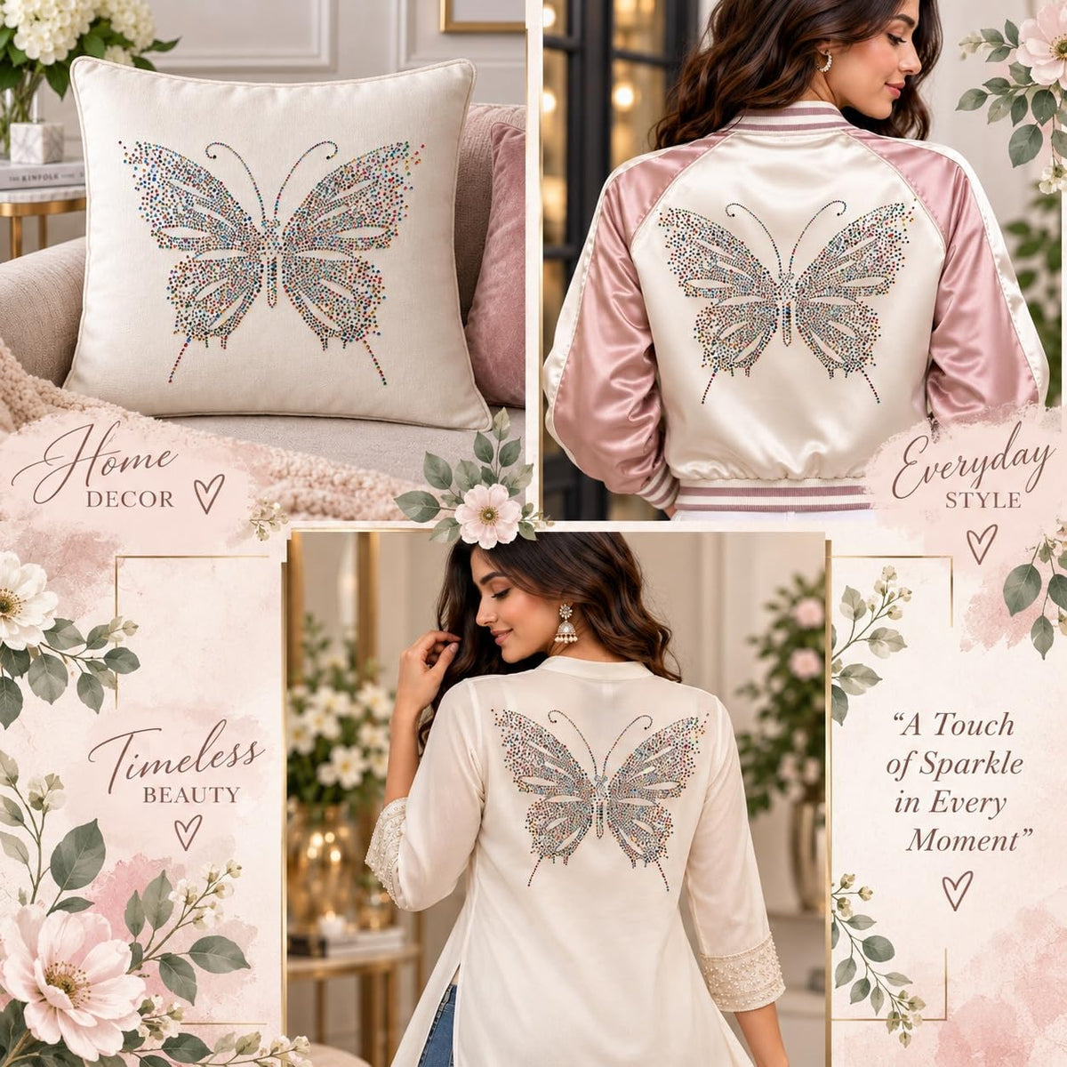 S.A.V.I Rhinestone Butterfly Iron-On Heat Transfer Sticker 30x25cm
