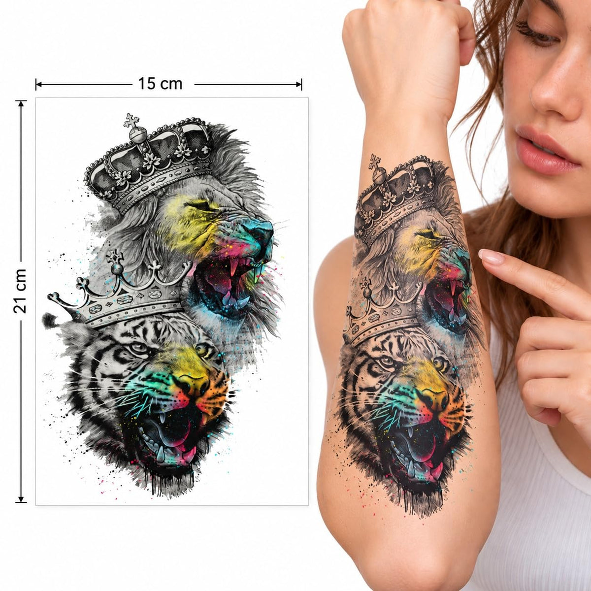 S.A.V.I Temporary Tattoo Stickers Wolf Lion Tiger, 15x21 cm