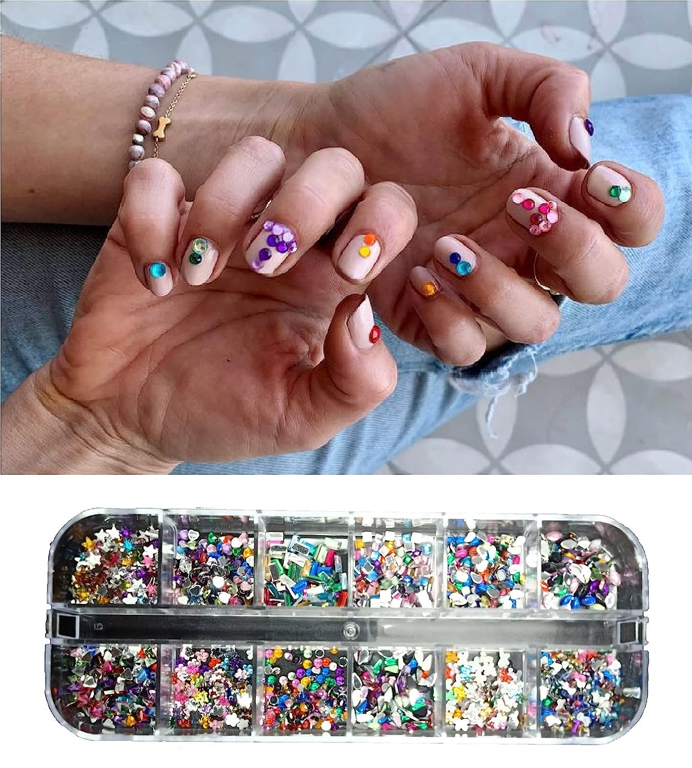 S.A.V.I 12 Grid Heart Bow Flower Geometric Star Nail Resin Crystal Rhinestone Nail Art