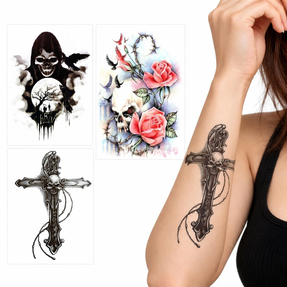 S.A.V.I Temporary Tattoo Stickers Skull Gothic Designs, 15x21 cm