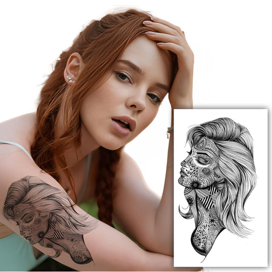 S.A.V.I Illustrated Woman Sketch Temporary Tattoo - Waterproof, 21x11cm - For Men  Women