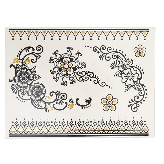 S.A.V.I 3D Temporary Tattoo Golden And Silver Metallic Sticker With God Om Letter Tree Design Size 21x15CM - 1PC. (31)