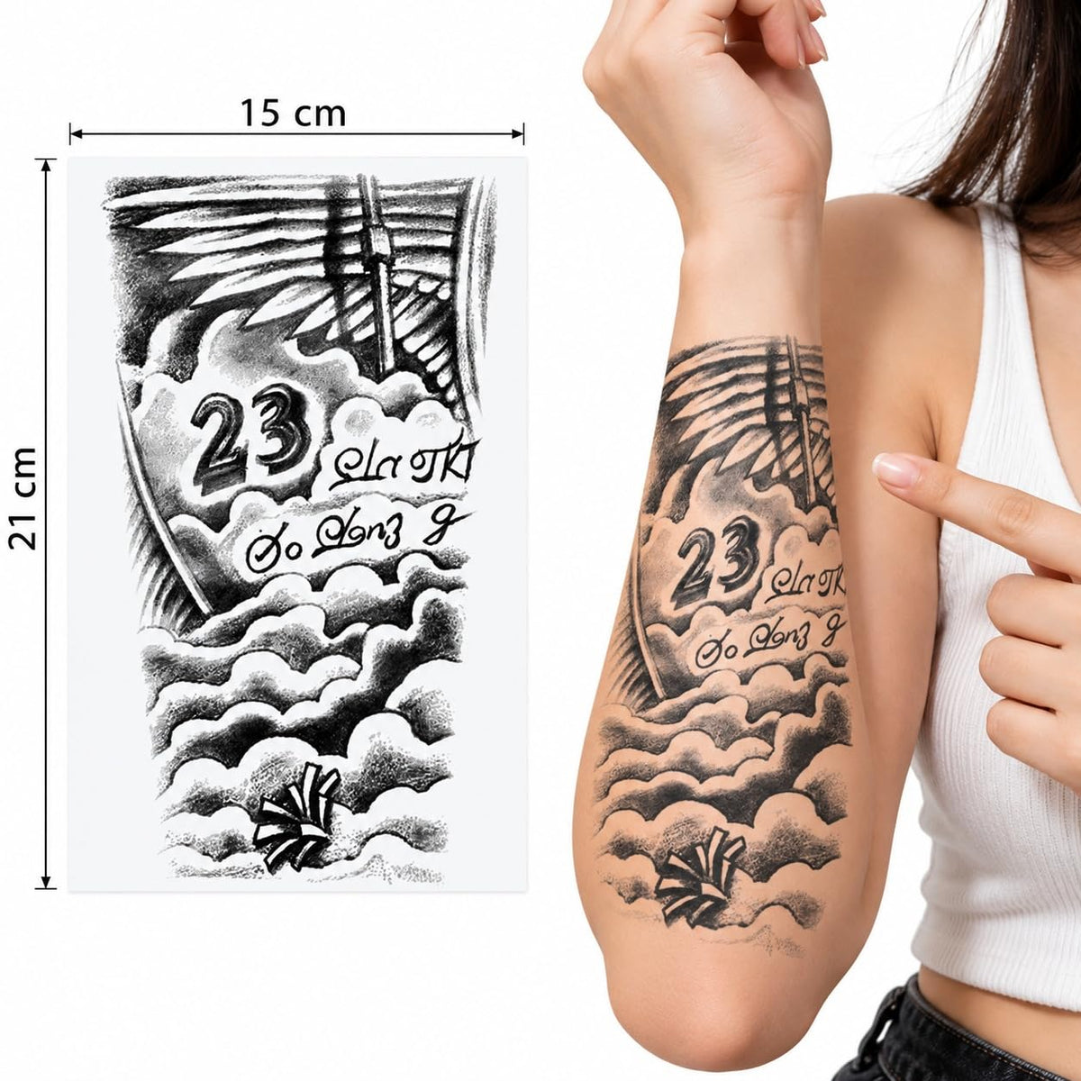 S.A.V.I Temporary Tattoo Stickers Black Wolf Moon Script Cloud 15x21cm
