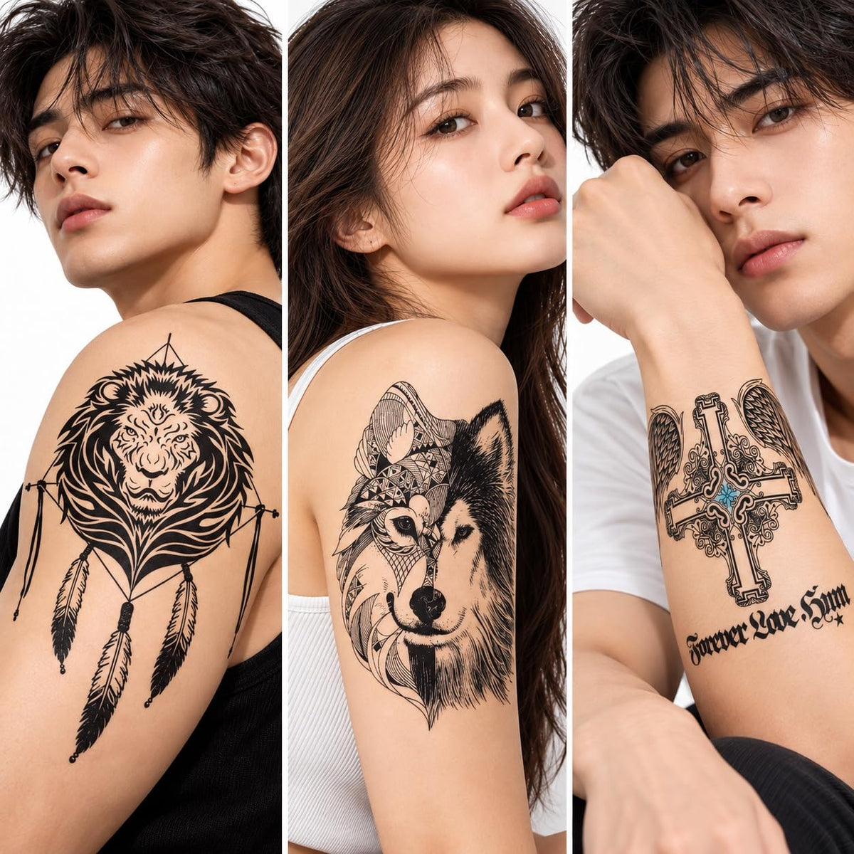 S.A.V.I Temporary Tattoo Stickers Lion Wolf Cross, 3 Sheets