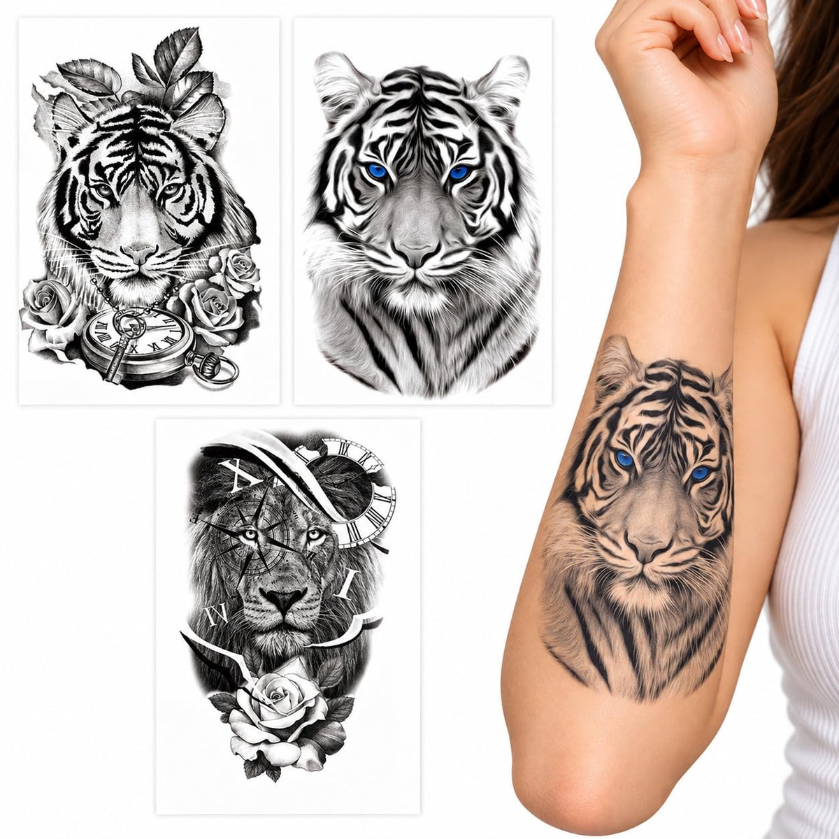 S.A.V.I Temporary Tattoo Stickers Tiger Lion Designs, 15x21 cm
