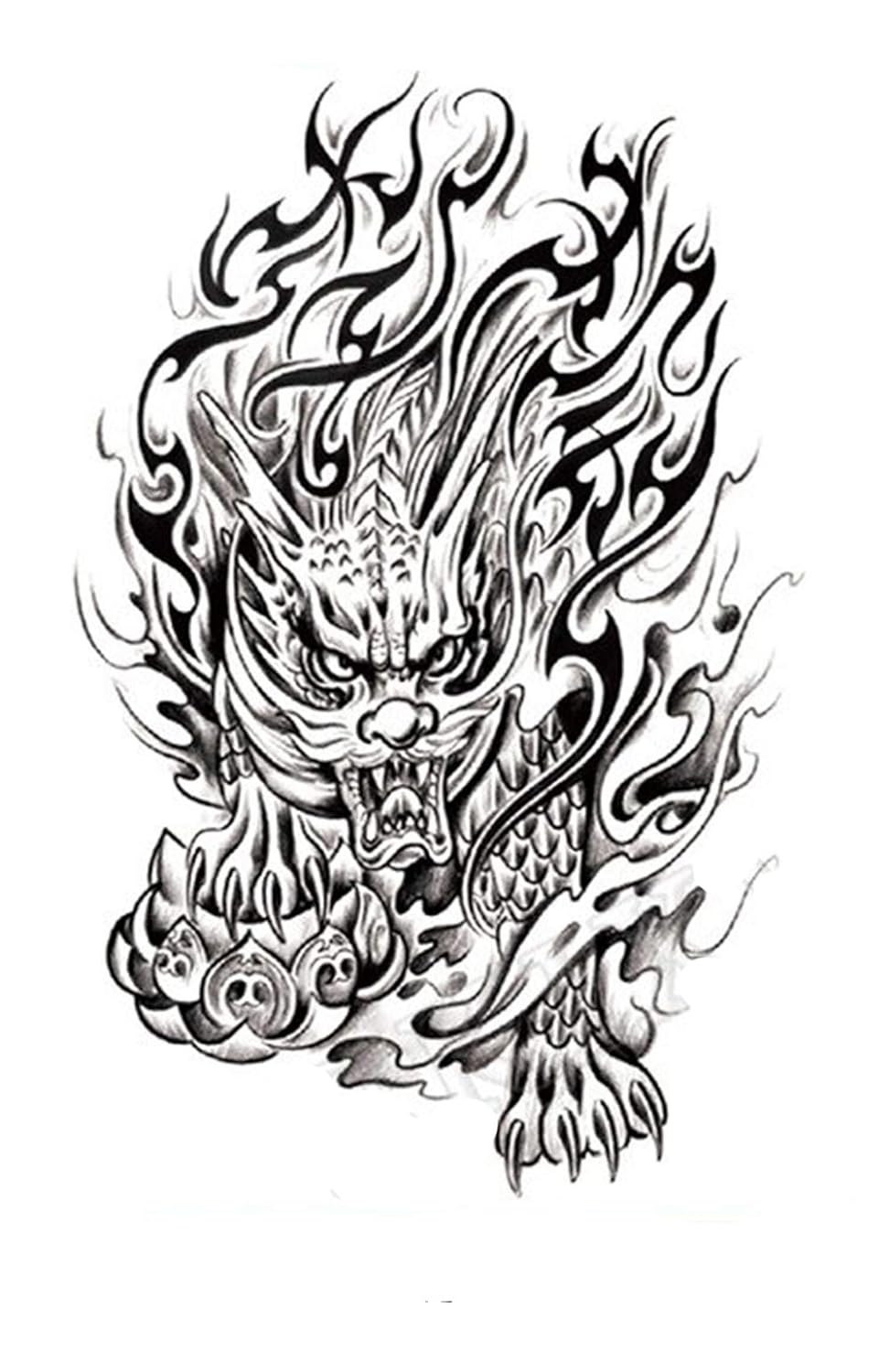 S.A.V.I 3D Temporary Tattoo Angry Tiger Horse Flames Crown Design Size 21x15CM - 1PC