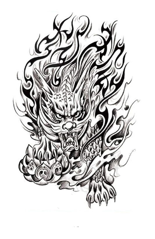 S.A.V.I 3D Temporary Tattoo Angry Tiger Horse Flames Crown Design Size 21x15CM - 1PC