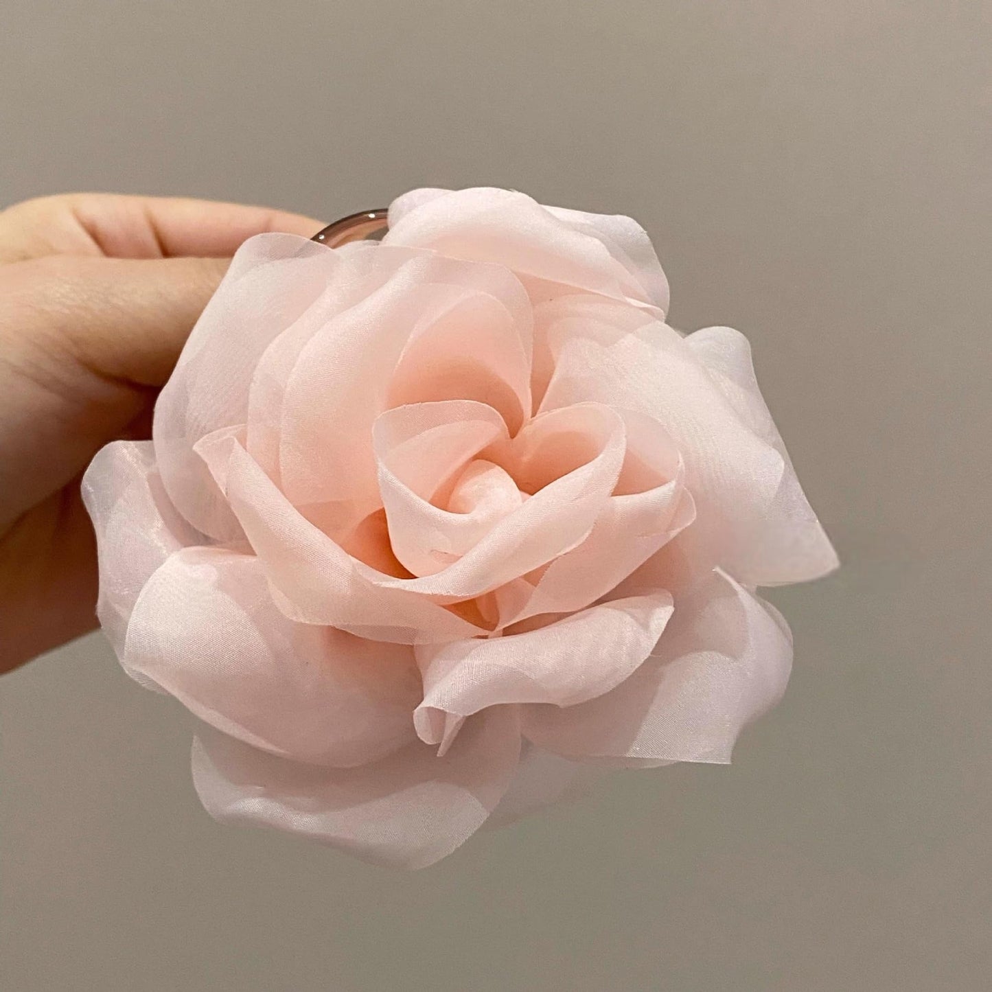 S.A.V.I Pale Pink Rose Hair Claw Clip for Women & Girls (9 cm) | Large Floral Net Fabric Hair Accessory | Strong Hold Elegant Updo Clutcher for Party, Wedding, Daily