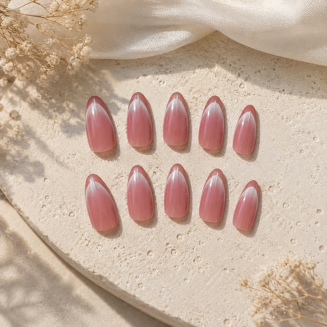 S.A.V.I 24Pcs Press on Nails Almond Shape Dusty Rose Pink Gradient Tips