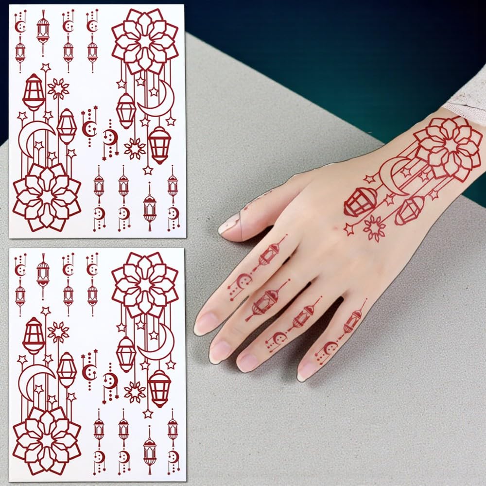 S.A.V.I 2Pcs Natural Islamic Henna Mehndi Temporary Tattoo Stickers for Women – Crescent Moon, Mosque & Mandala Design, Waterproof Skin-Safe Transfer Body Art for Eid, Nikah & Festivals (#56)