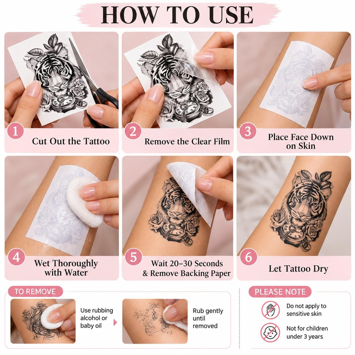 S.A.V.I Temporary Tattoo Stickers Tiger Lion Designs, 15x21 cm