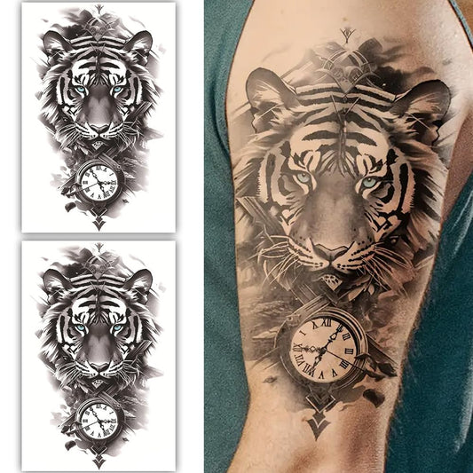 S.A.V.I 2 Sheets Black Tiger Temporary Tattoos for Arm - Waterproof, Long-Lasting, Realistic Design - Large 19x12cm - Easy to Apply  Remove - Ideal Body Art Stickers for Men  Women
