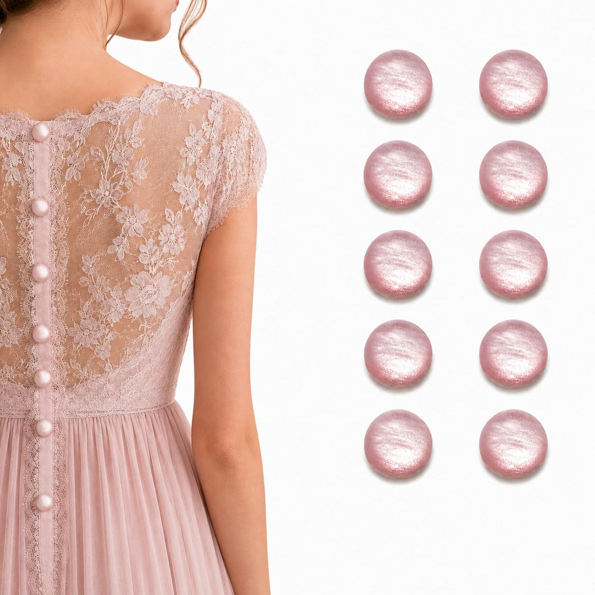 S.A.V.I Pearl Buttons for Sewing, Blush Pink Shank, 11 mm, Pack of 10 | Round Glossy Finish, Bridal Wear Use, Blouses & Kurtis, Craft Projects, Garment Embellishments