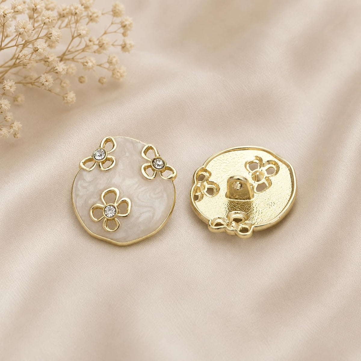 S.A.V.I Pearl Buttons for Kurti & Blouse, Ivory Gold Floral Crystal, 17.5mm | Set of 5, Shank Design, Ethnic Wear, DIY Crafts, Sewing Embellishments