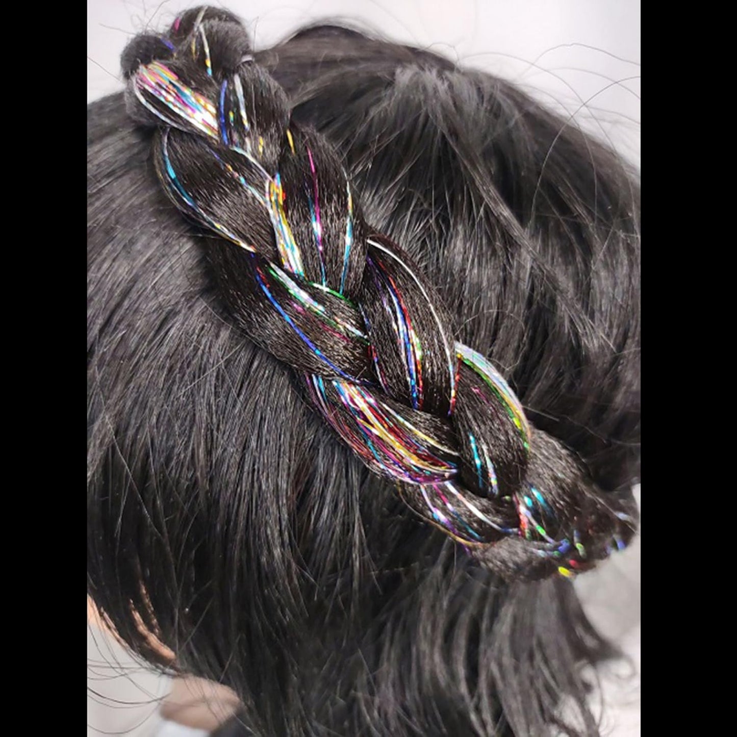 S.A.V.I Multicolor Clip-In Hair Tinsel Extensions 12 Pcs, 50cm Shimmer Fairy Hair Strands with Snap Clips, Metallic Glitter Highlights, Reusable Synthetic Party Styling Accessories for Women & Girls