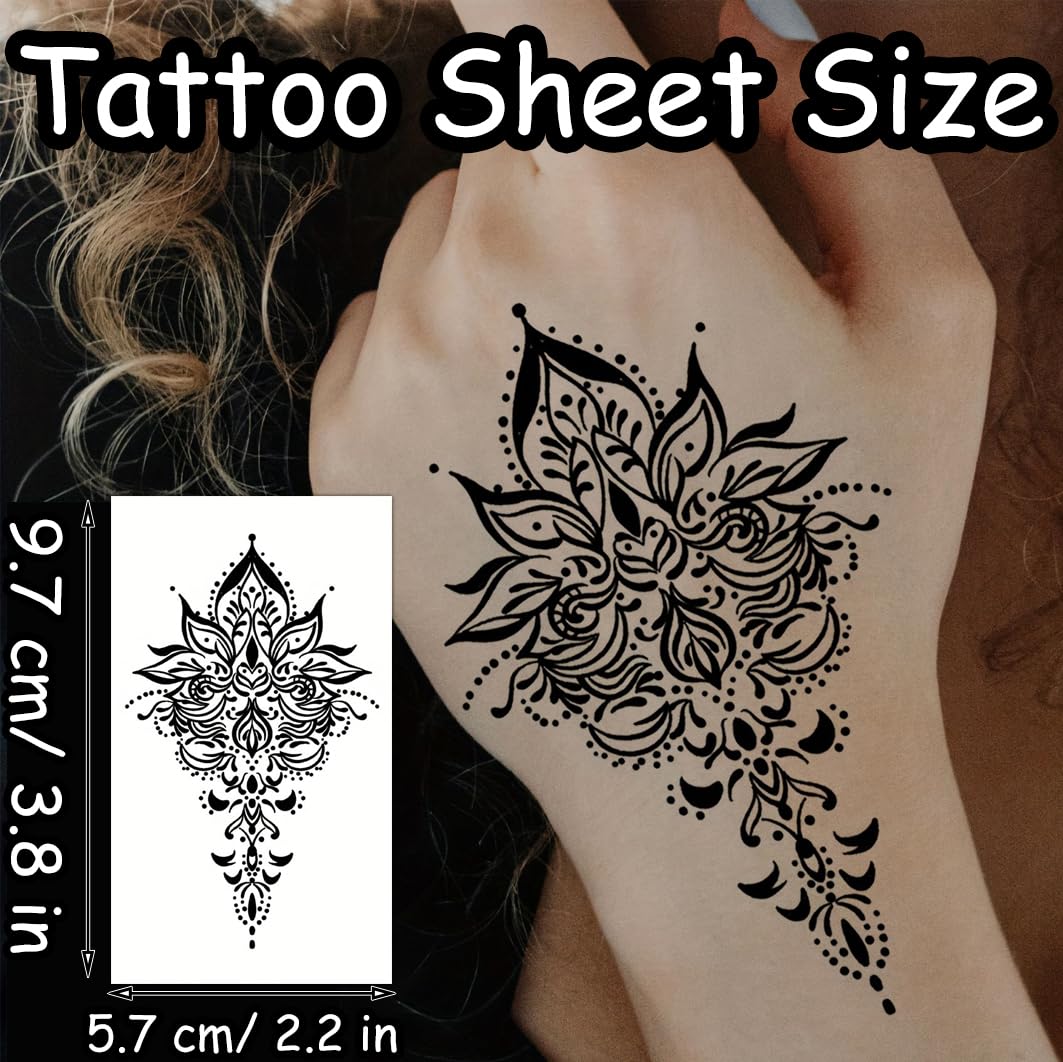 S.A.V.I 30 Pcs Black Temporary Tattoo Stickers for Women & Girls | Safe Non-Toxic Waterproof Mehndi Style Body Art | 9.7x5.7 cm Floral Mandala Design | Long Lasting Hand Arm Decoration (12)