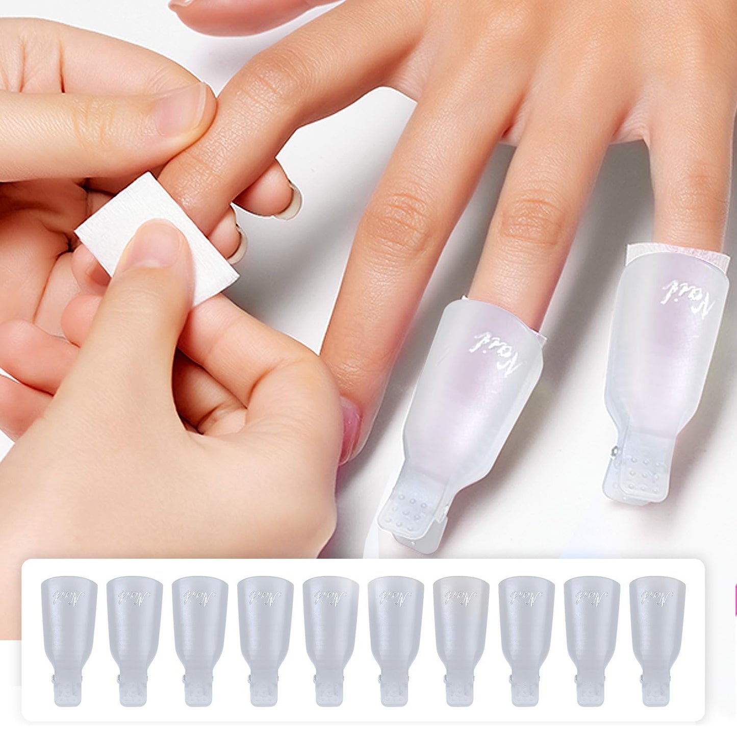 S.A.V.I Nail Polish Remover Clips Soak Off Caps Set of 10 | Reusable Acetone Wraps, UV Gel & Acrylic Use, Salon & Home Use, White Finger Covers, Manicure Tool