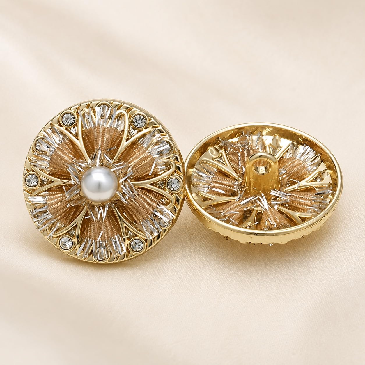 S.A.V.I Pearl Rhinestone Shank Buttons Gold Tone Crystal 17.5mm | Set of 5, Floral Embellishments, For Blazers & Jackets, Sewing Crafts, For Dresses