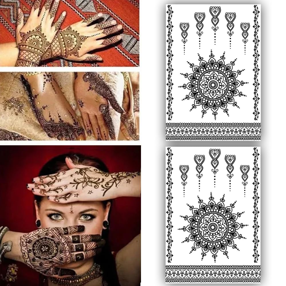 S.A.V.I 2 Sheets, Black  White Mandala Temporary Tattoo Stickers 21x15 cm, Mehendi Design for Women  Girls, Ideal for Hands  Arms