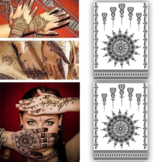 S.A.V.I 2 Sheets, Black  White Mandala Temporary Tattoo Stickers 21x15 cm, Mehendi Design for Women  Girls, Ideal for Hands  Arms