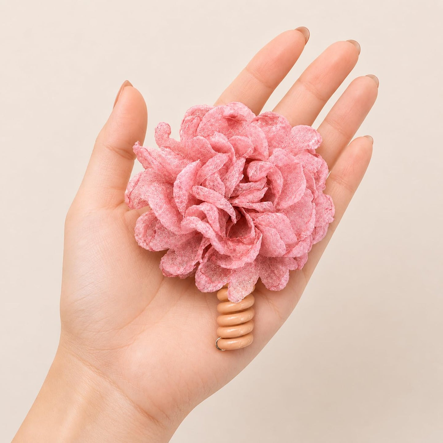 S.A.V.I Big Flower Telephonic Hair Tie for Women, Pink, Soft Fabric Bloom Accessory, 11 cm Oversized Design for Casual, Party, Gifting & Comfortable All-Day Hold