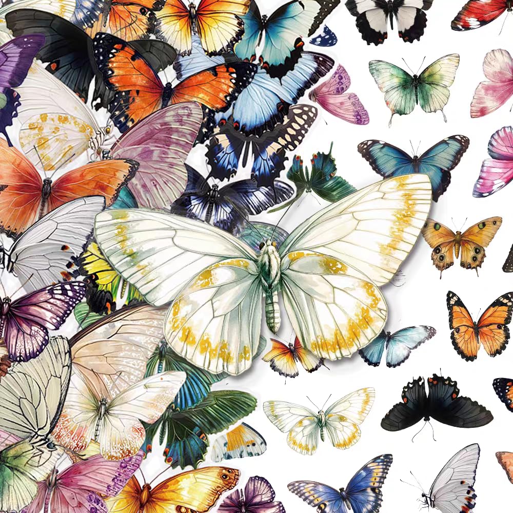 S.A.V.I 50 Pcs Butterfly Stickers Pack, Waterproof Vinyl Decals