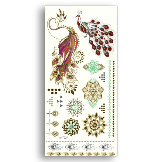S.A.V.I 3D Temporary Tattoo Golden And Silver Metallic Sticker Peacock Design Size 21x10CM - 1PC.