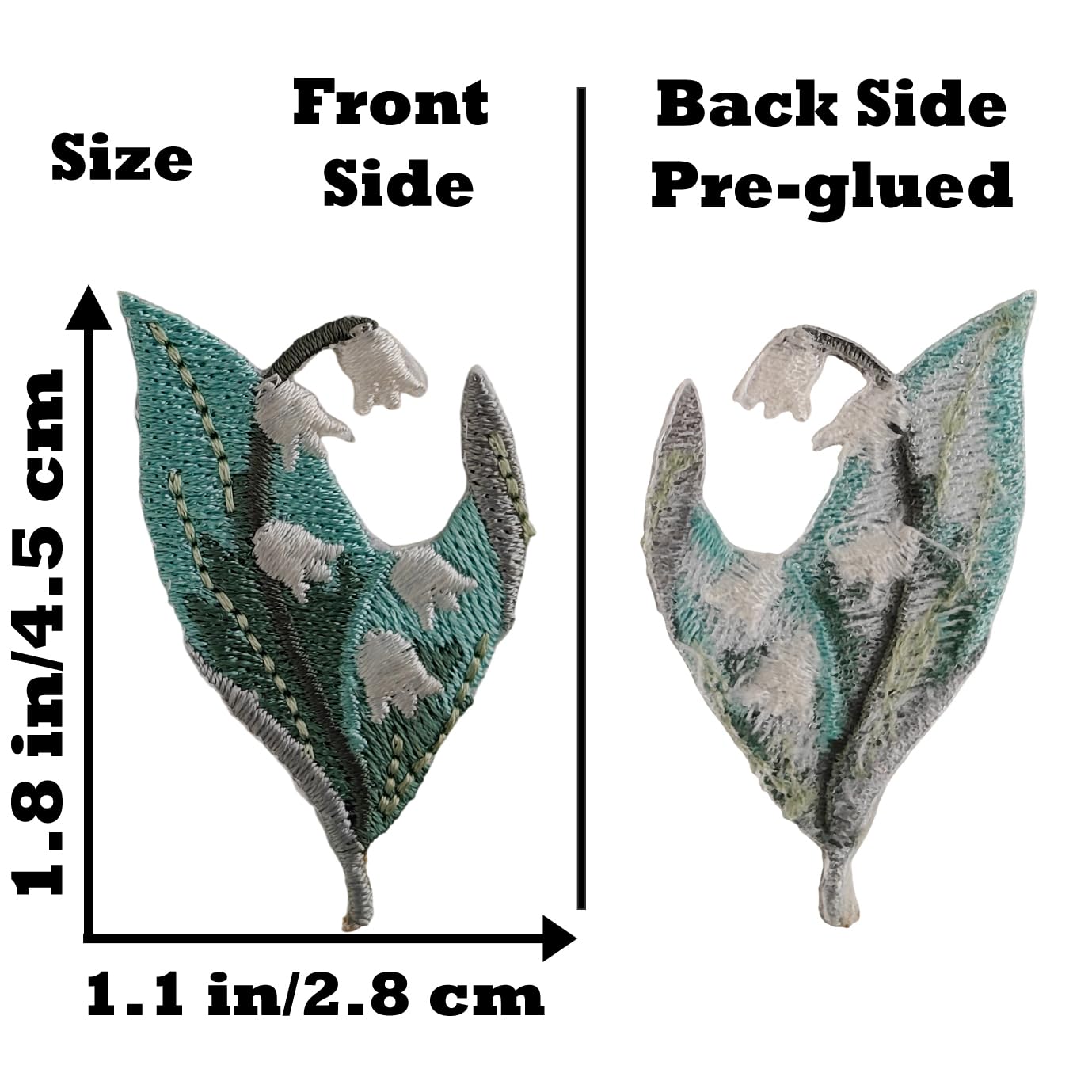 S.A.V.I 2 Pcs Green Floral Embroidered Iron-On Patch, Leaf & Flower Design 2.8 x 4.5 cm Fabric Appliqué for Clothes, Bags, Jackets & DIY Craft Decoration