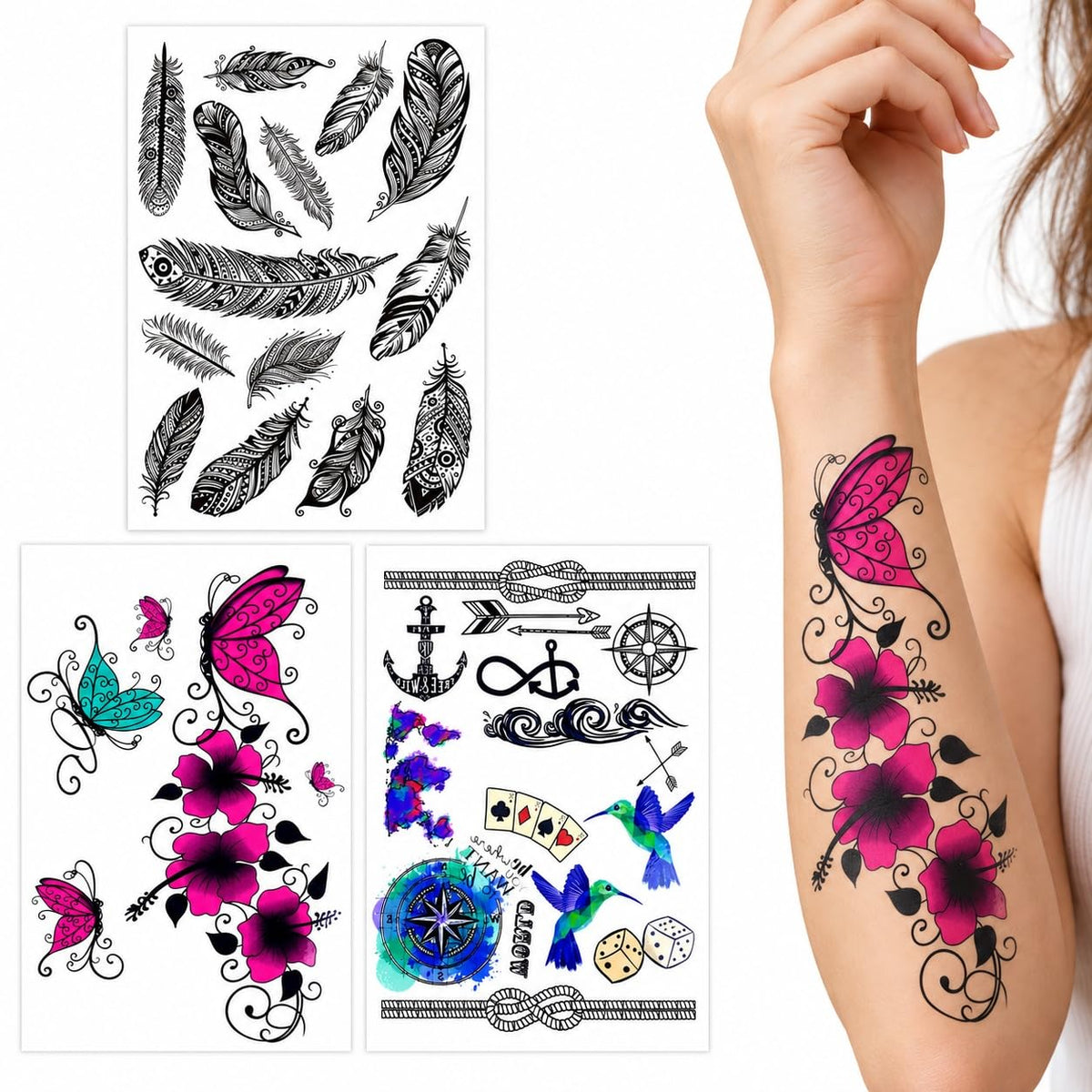 S.A.V.I Temporary Tattoo Stickers Multicolour & Black, 3 Sheets
