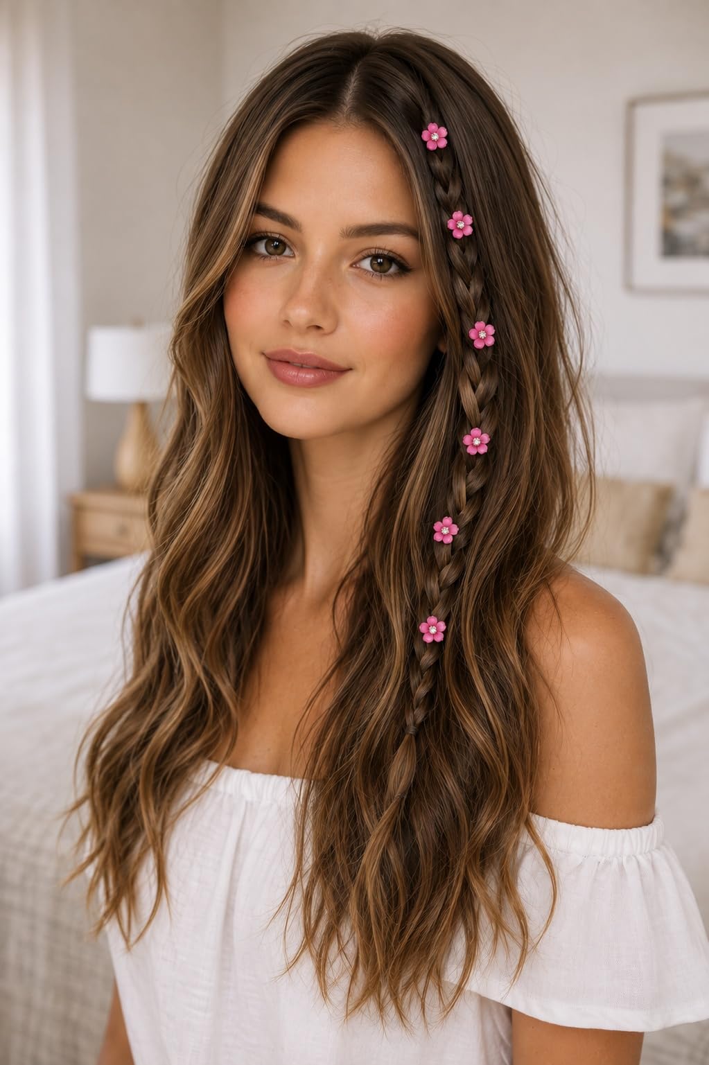 S.A.V.I Flower Hair Clips with Rhinestones, Pink, 1.5 cm | Set of 10, Resin Shell Material, Mini Claw Clips, Bridal & Party Styling, for Women & Girls