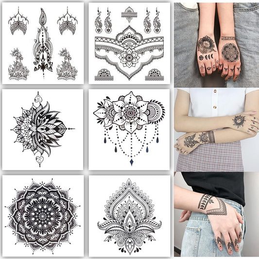 S.A.V.I 6 Sheet Black Heena Style Temporary Tattoo for Women & Girls | Waterproof Mehndi Body Art Stickers | Safe Non-Toxic | Indian Intricate Designs for Hands, Arms, Fingers (8x7.5 cm) (3)