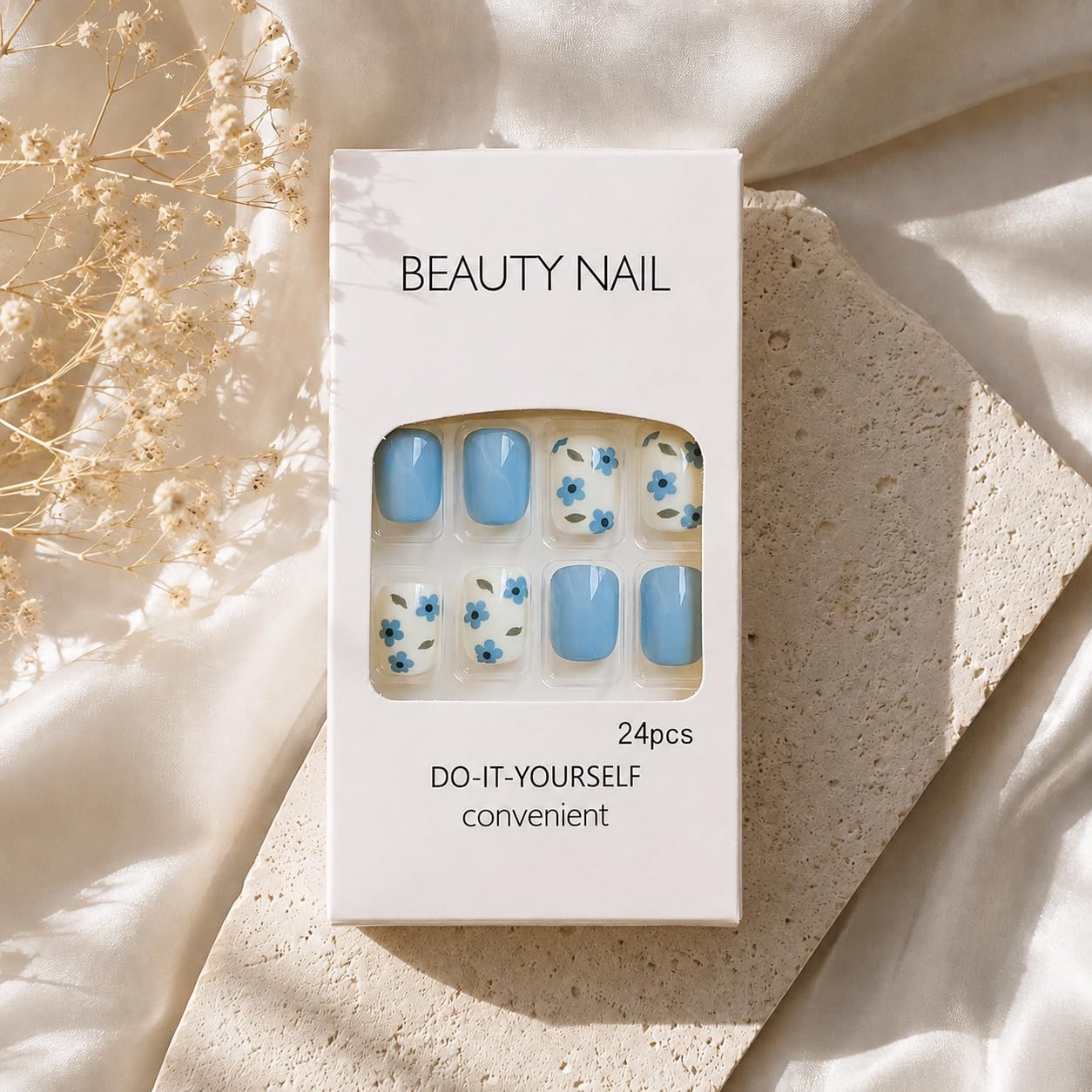 S.A.V.I Press on Nails for Women Blue & White Floral Design