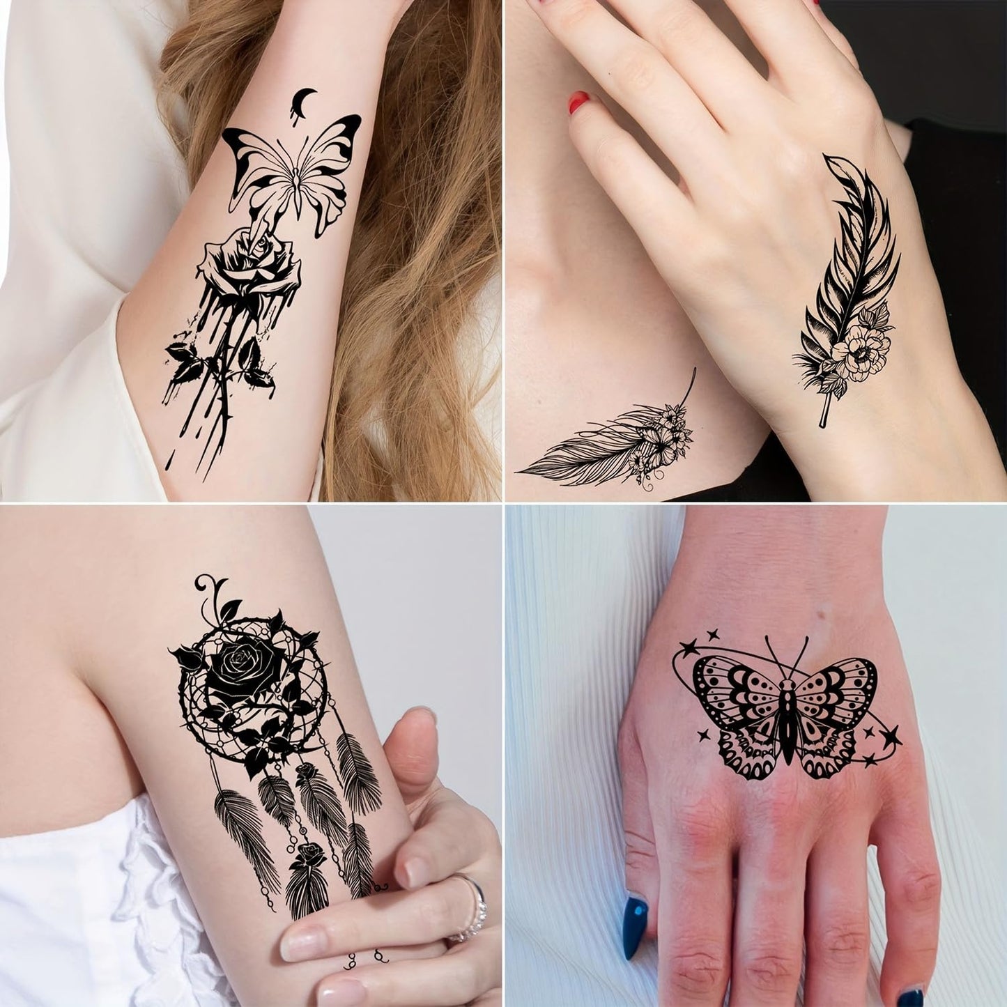 S.A.V.I 30 Pcs Black Temporary Tattoos for Women & Girls – Floral, Feather, Butterfly Designs – Waterproof, Safe & Non-Toxic Body Art Stickers for Hand, Arm, Neck, Back – Easy to Apply & Remove - 9.7x5.7 cm (08)