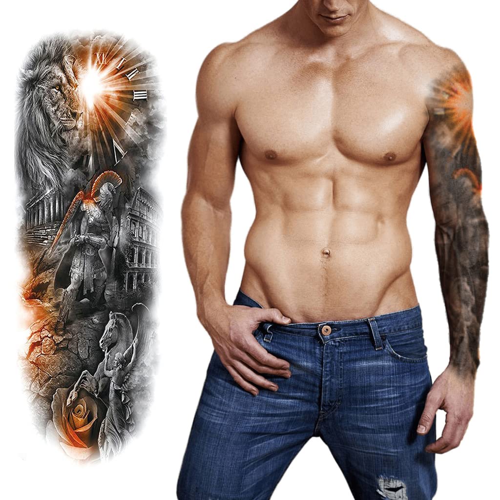 S.A.V.I Full Arm Tattoo, Sunlight Clock Vikings Temporary Tattoo Sticker, Size 48x17CM