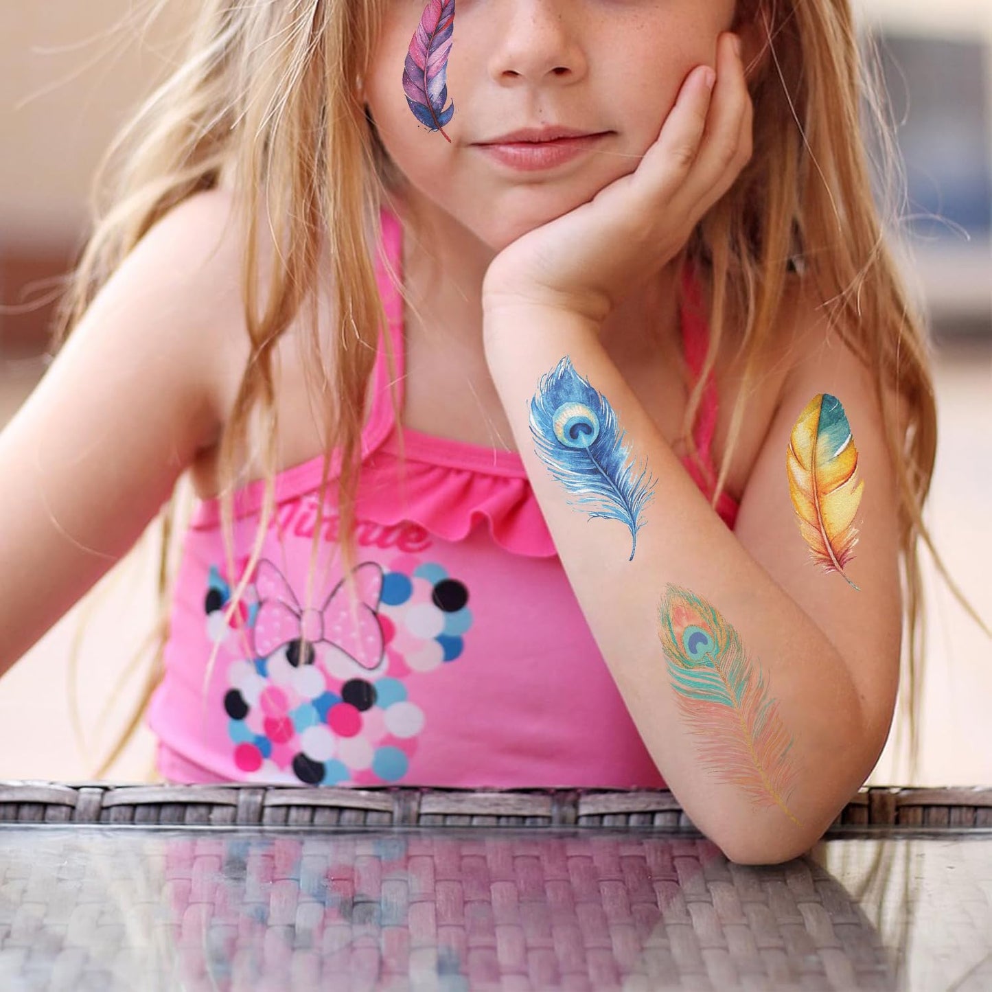 S.A.V.I 10 Sheets Colourful Feather Temporary Tattoos for Kids & Adults | Waterproof, Safe & Non-Toxic Body Stickers | 12x6.8cm | Easy to Apply & Remove | Party, Gift & Return Favours