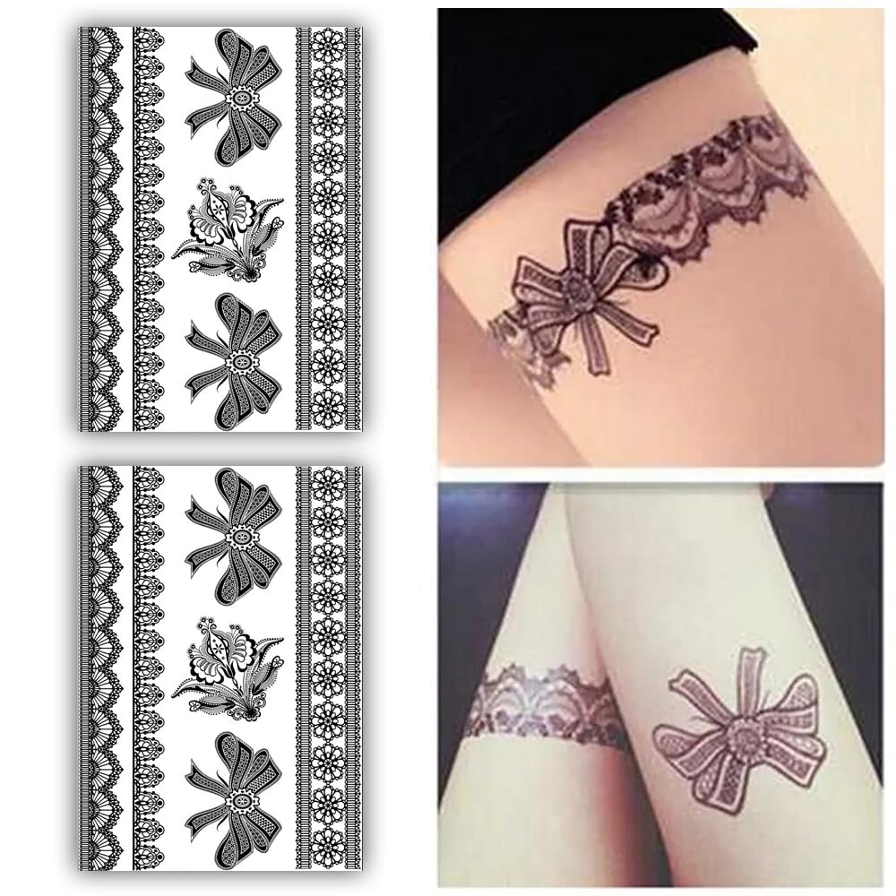 S.A.V.I 2 Sheets, Black Henna Mehendi Temporary Tattoo Stickers - Floral Lace Design, 21x15cm, for Girls  Women
