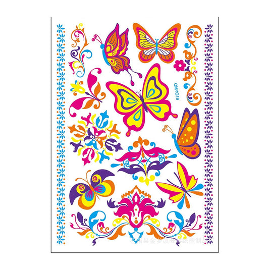 S.A.V.I Neon Temporary Tattoos, UV Color Tattoos For Men Women, Body Face Art, Flowers, Flourosent Butterfly, Armband Tattoo, Flash Fake Waterproof Tattoo Stickers, Size- 21x15CM