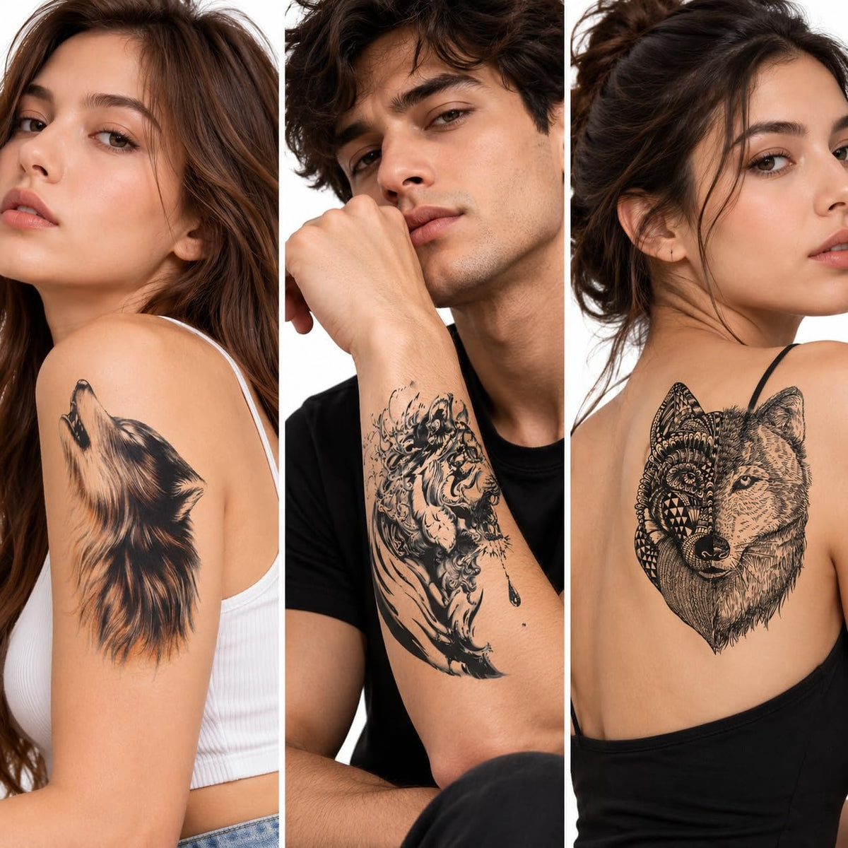S.A.V.I Temporary Tattoo Stickers Wolf Design, 15x21 cm, 3 Sheets