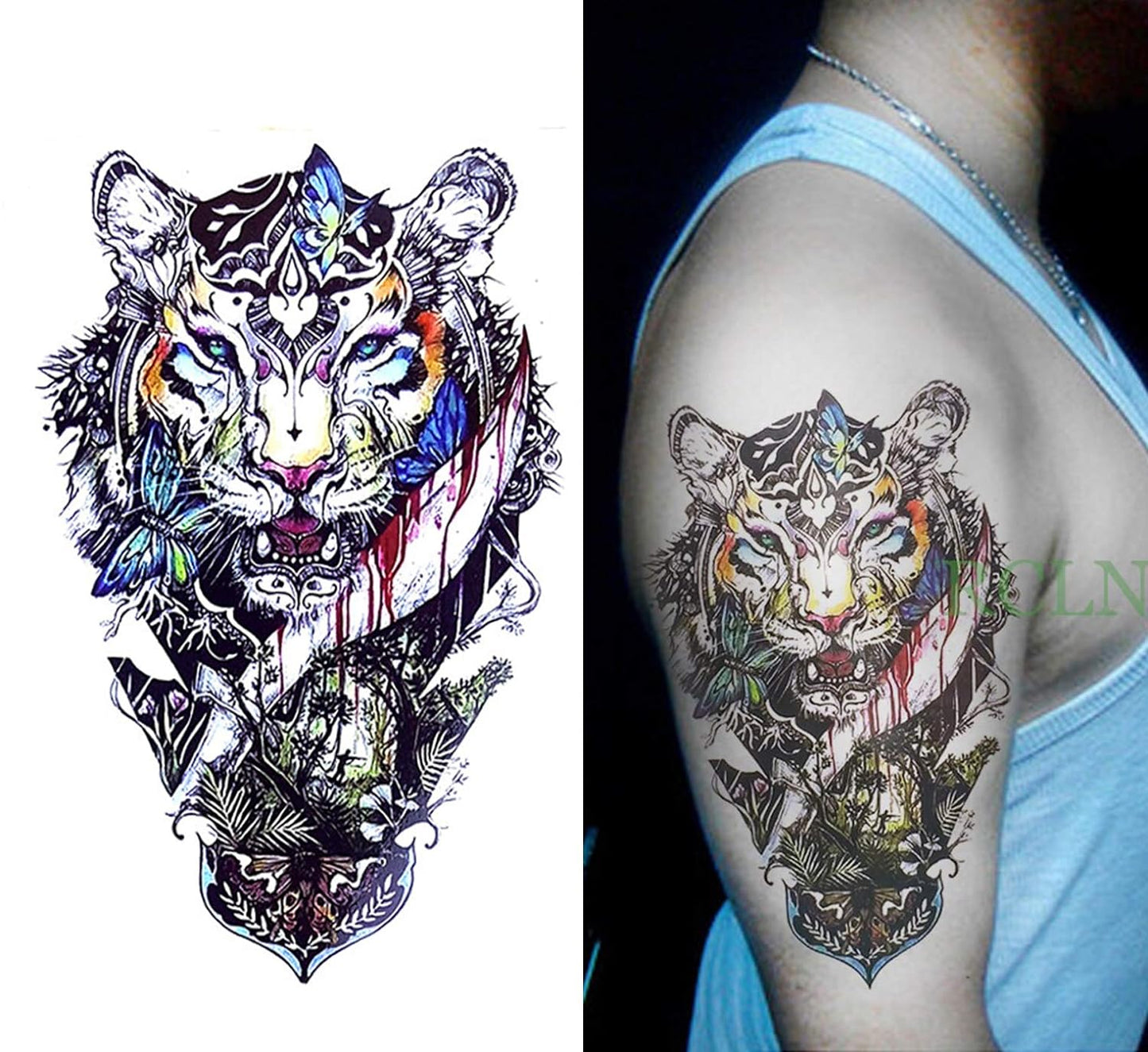 S.A.V.I Temporary Tattoo For Girls Men Women 3D Big Tiger Colour Face Sticker Size 21x15cm - 1pc