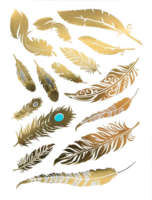 S.A.V.I 3D Temporary Tattoo Golden And Silver Metallic Sticker Wrist Arm Peacock Feathers Design Size 21x15CM - 1PC. (51)