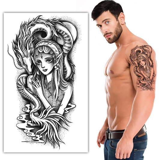 S.A.V.I Dragon Tattoo Sticker - Waterproof Temporary Tattoo for Men  Women - 21x11cm