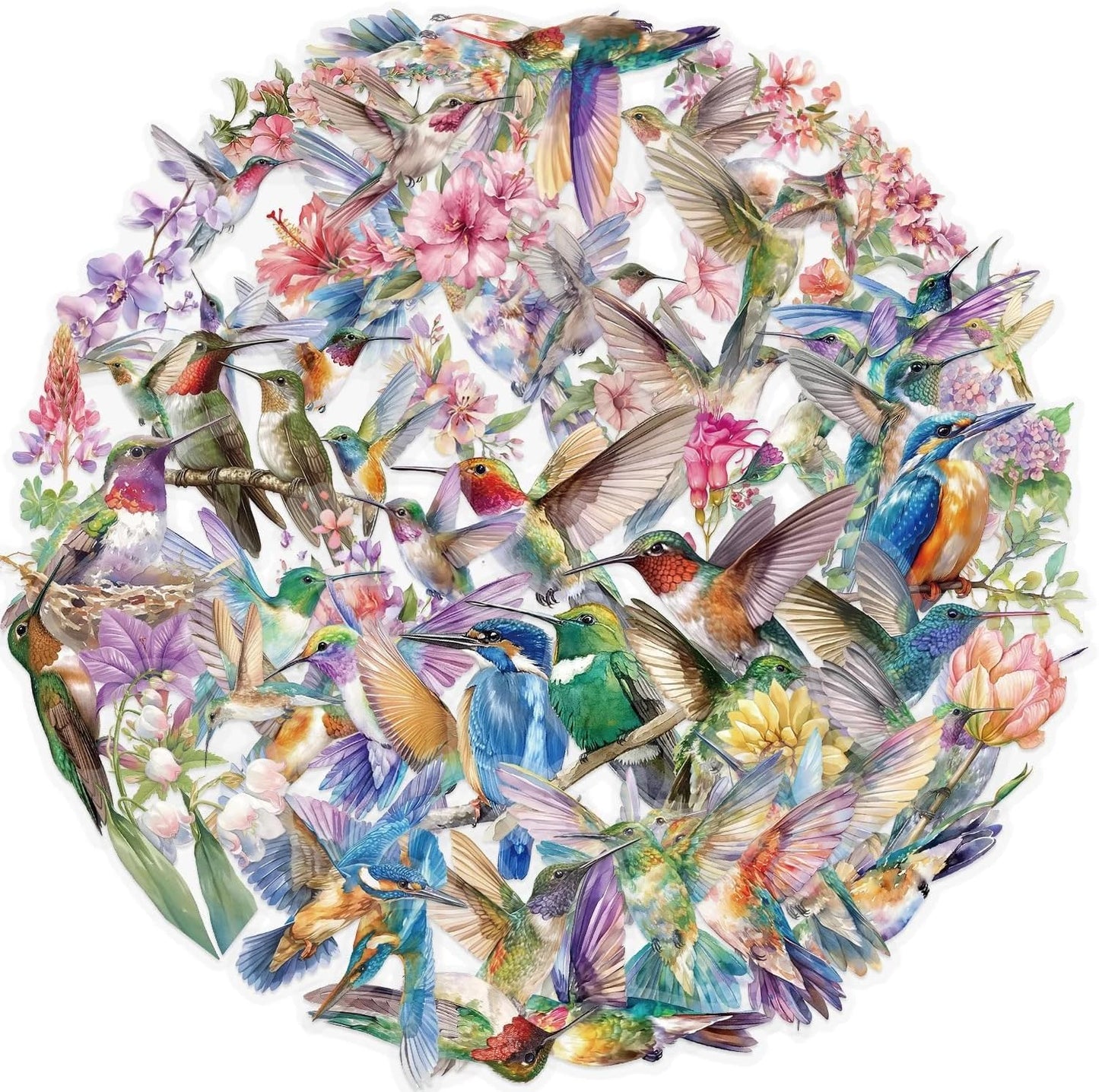 S.A.V.I 50 Pcs Hummingbird Floral Stickers Set, Waterproof Vinyl Decals