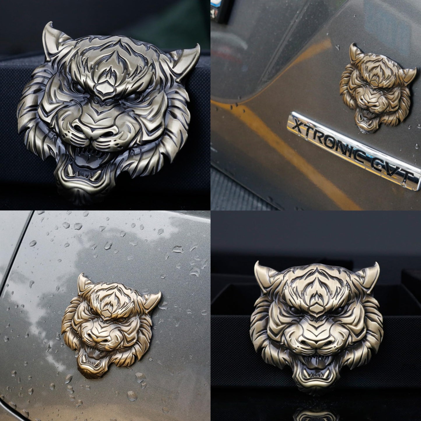 SAVIAURA 3D Tiger Head Emblem - Bronze Antique Metallic Car Logo, Stylized Fierce Design, Decorative Car Accessory Sticker