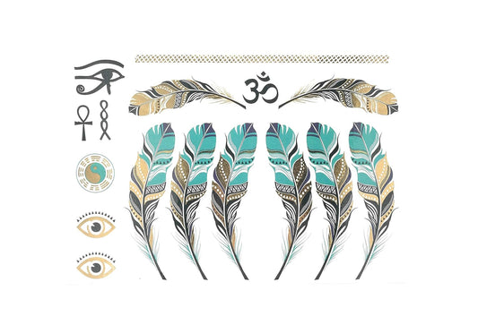 S.A.V.I 3D Temporary Tattoo Feathers Metallic Sticker, 21X15Cm, Gold, 4 G